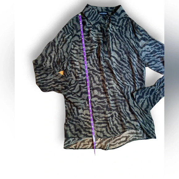Retrofete Sheer Silk Button Up Shirt Animal Print Tiger black tan Size Large - Picture 4 of 9